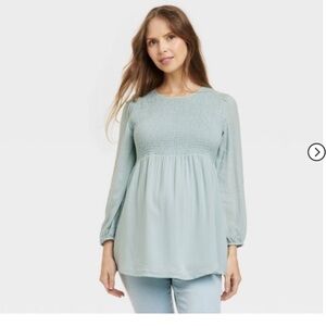 Long Sleeve Smocked Woven Maternity Shirt Size M